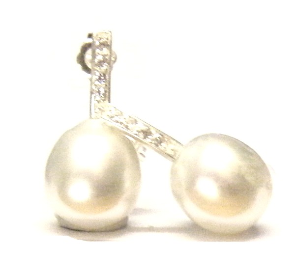 White AAA 10.8mm Drop Pearls with CZs